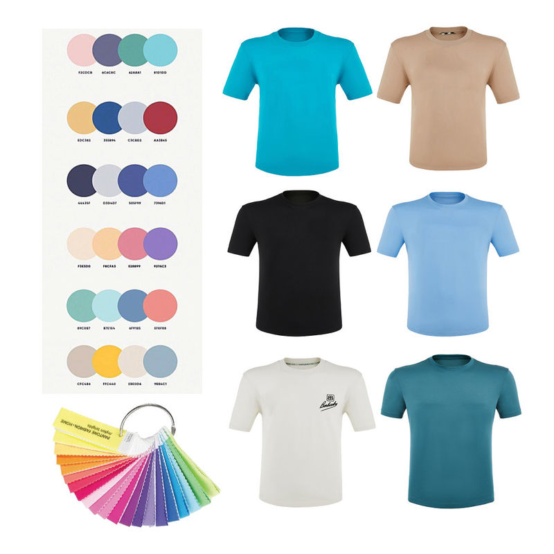 طوق O-Neck الوزن الثقيل Slim Fit اللون المخصص علامة الشعار القميص العادي القابل للنفس