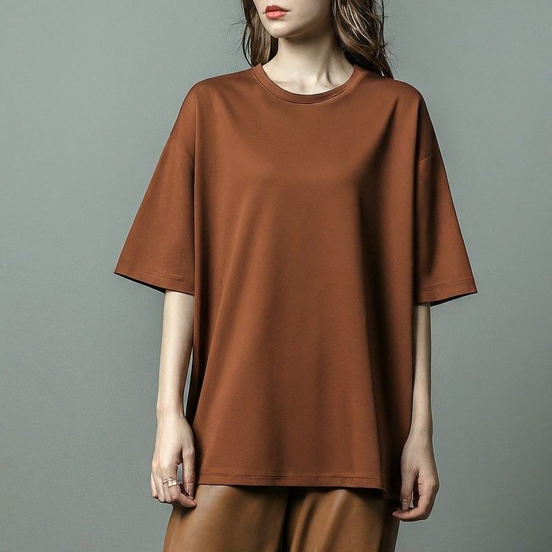 قميص نسائي بسيط ضخم الصفحة الصديقة للجلد 200gsm S-6XL مع طوق O-Neck