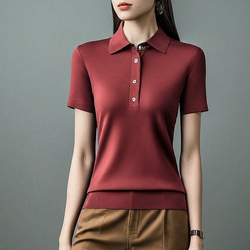 القميص النسائي القصير ذو الأكمام القصيرة الملونة ضد التجاعيد