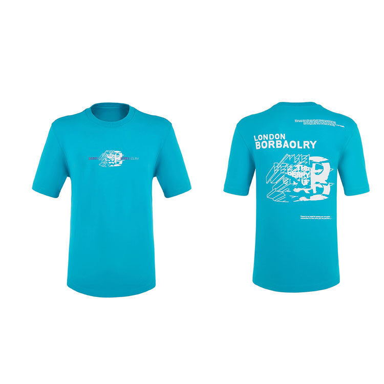 تي شيرت رجالي قطني مريح بتصميم شعار مخصص، سادة، مريح، أسود، أبيض، أزرق، سماوي، مقاوم للوبر، بتصميم يحاكي الإحساس بالثلج