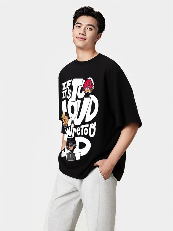 تيشيرتات رجالية قطنية 100% بقصة واسعة وغسيل حمضي، تيشيرت كلاسيكي بتصميم باهت بالشمس وشعار مخصص وطول قصير أو طويل وياقة كلاسيكية