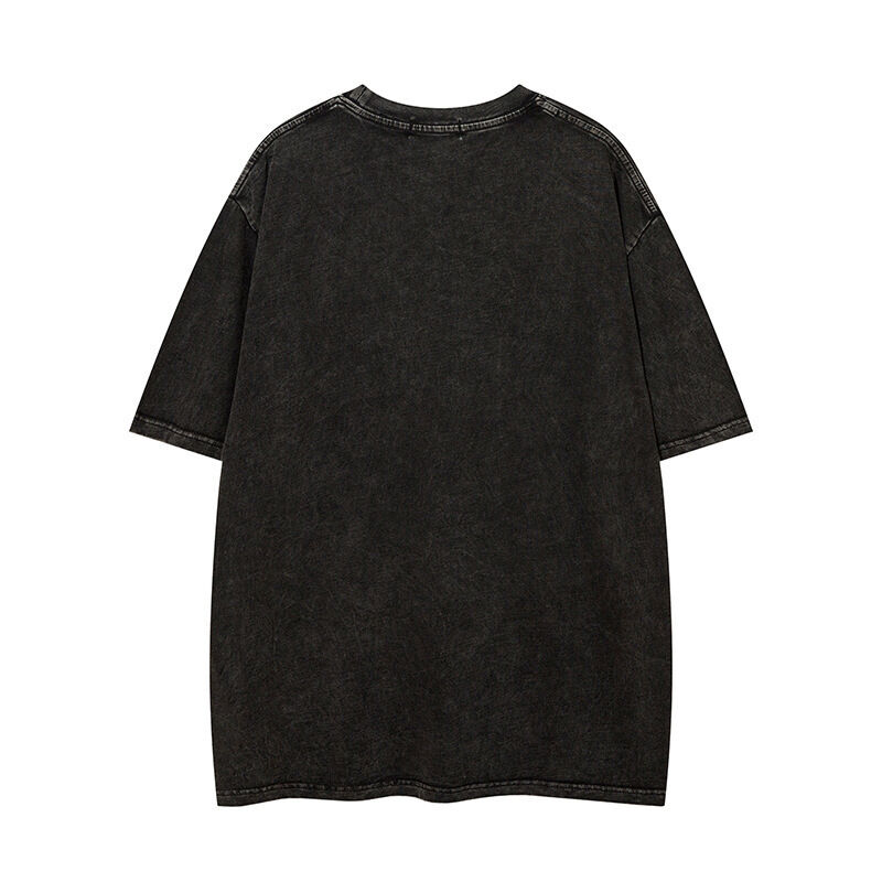 تيشيرت بياقة دائرية عالي الجودة بتصميم الشارع مع رقع مطرزة وغسيل حمضي وتصميم عتيق