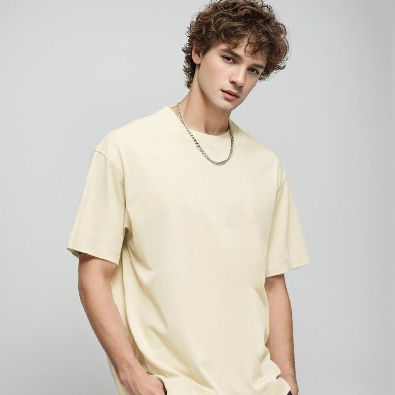 تي شيرت رجالي سادة مخصص عالي الجودة ثقيل الوزن بياقة مدورة للرجال