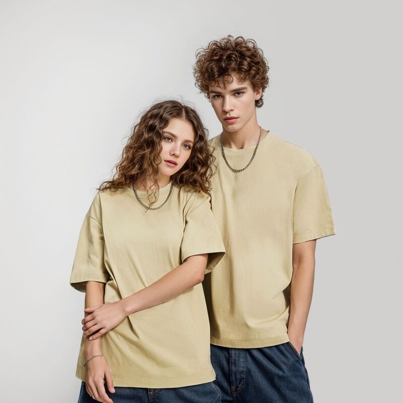 تي شيرت رجالي سادة مخصص عالي الجودة ثقيل الوزن بياقة مدورة للرجال