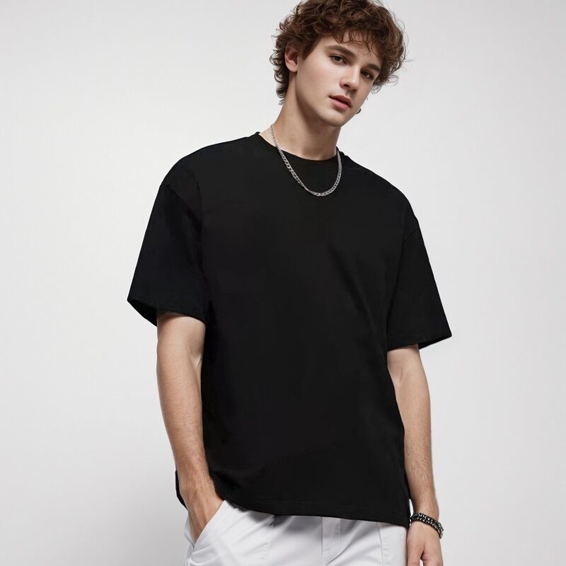 تي شيرت رجالي سادة مخصص عالي الجودة ثقيل الوزن بياقة مدورة للرجال