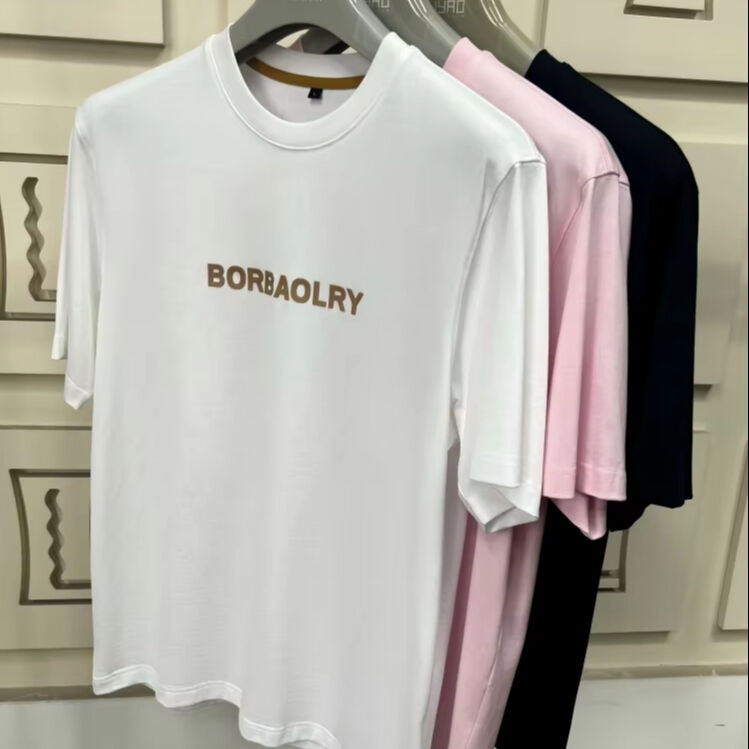 تي شيرت رجالي عالي الجودة بقصة عادية وأكمام قصيرة مع طباعة شعار مخصص بتقنية DTG