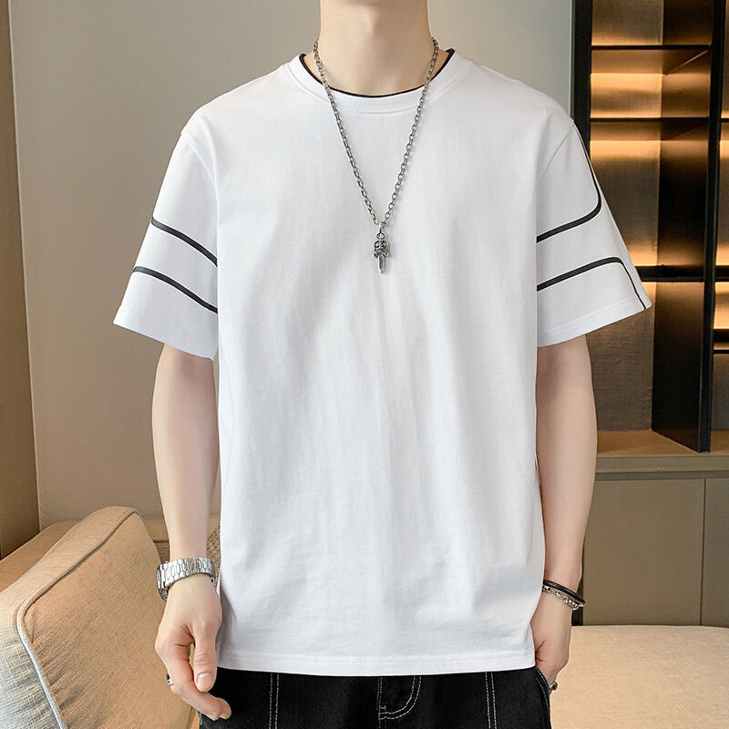 تي شيرت رجالي بأكمام قصيرة مطرز بشعار مخصص وتصميم مطبوع، تي شيرت فضفاض بأكمام نصفية للصيف