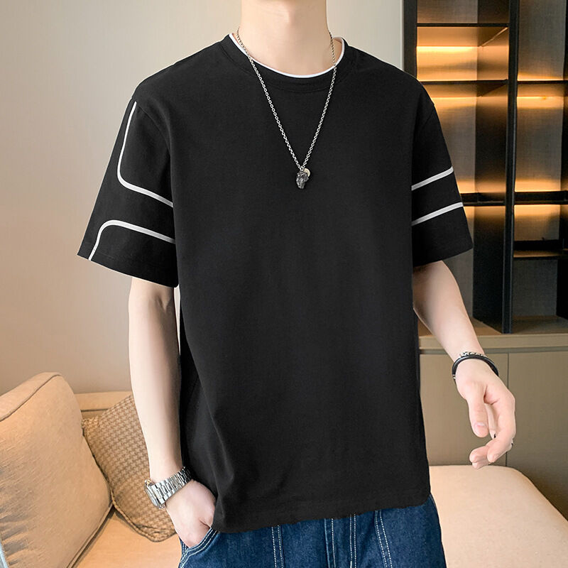 تي شيرت رجالي بأكمام قصيرة مطرز بشعار مخصص وتصميم مطبوع، تي شيرت فضفاض بأكمام نصفية للصيف
