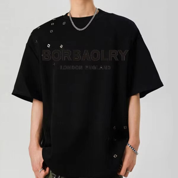 تي شيرت أسود كبير الحجم من المصنع الأصلي للرجال برسومات وغسيل حمضي عتيق مخصص للبيع بالجملة، تي شيرت ثقيل الوزن