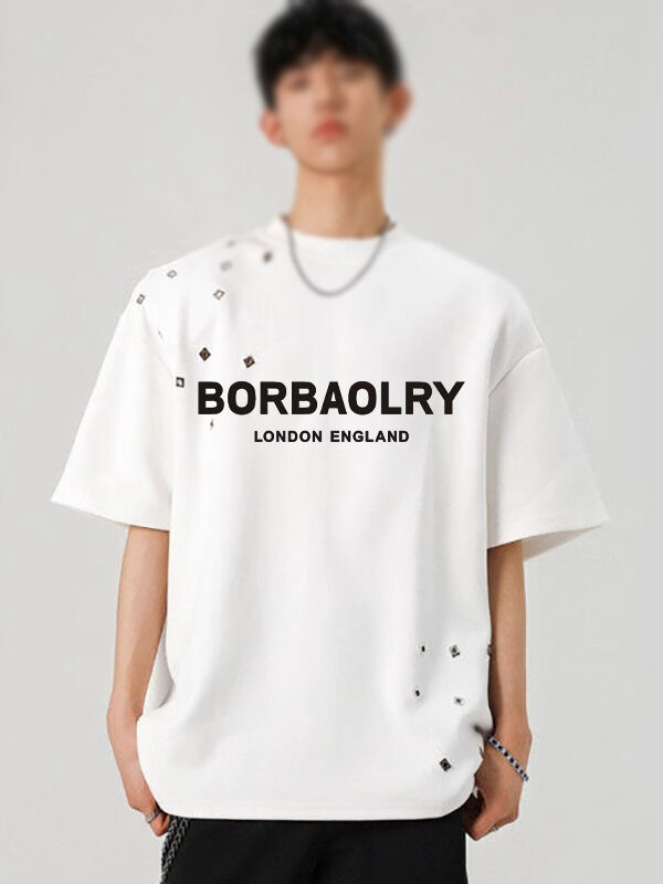 تي شيرت أسود كبير الحجم من المصنع الأصلي للرجال برسومات وغسيل حمضي عتيق مخصص للبيع بالجملة، تي شيرت ثقيل الوزن