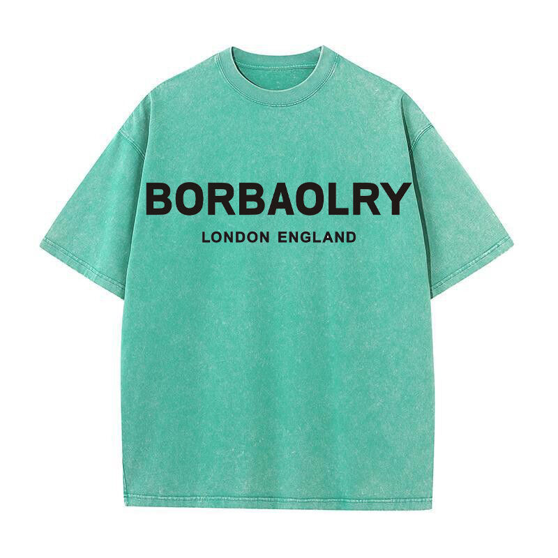 تي شيرت رجالي بياقة دائرية ثقيل مخصص مقاس كبير 280 جرام، بتصميم عتيق مغسول بالحمض