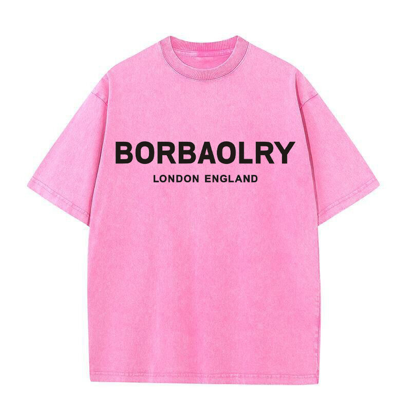 تي شيرت رجالي بياقة دائرية ثقيل مخصص مقاس كبير 280 جرام، بتصميم عتيق مغسول بالحمض