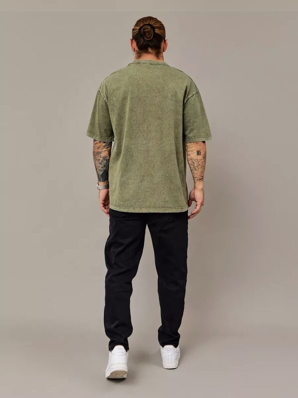 تي شيرت رجالي عالي الجودة بستايل هاي ستريت واسع وقصة قصيرة مطاطية برسومات، أساسيات الصيف