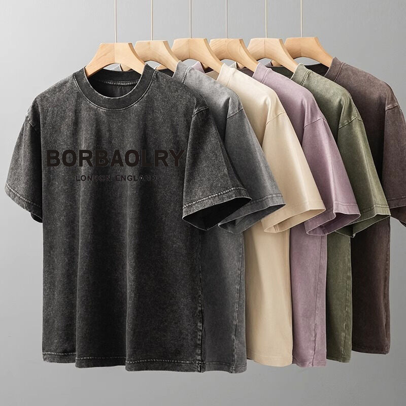 تخصيص شعار عالية الجودة قطن حمض غسل قميص ضخم الحجم ريترو معدني الطباعة الرقمية الوزن الثقيل قميص فنتاش