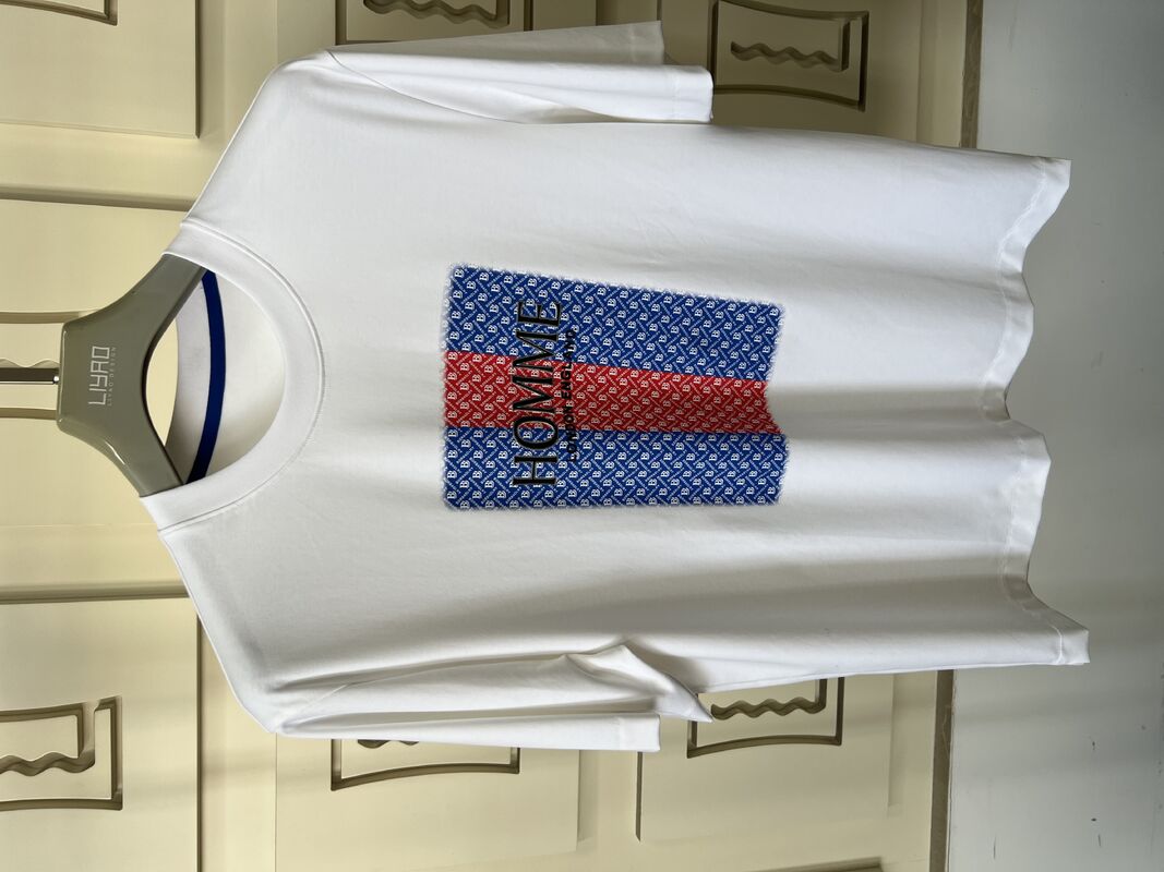 تي شيرت بياقة دائرية مطرز | تي شيرت رجالي فاخر بياقة دائرية بتصميم حروف ونقوش ثلاثية الأبعاد، تصنيع جيرسي