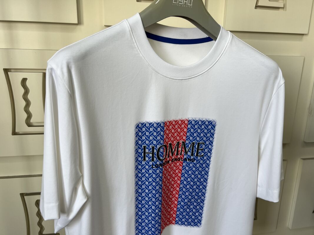 تي شيرت بياقة دائرية مطرز | تي شيرت رجالي فاخر بياقة دائرية بتصميم حروف ونقوش ثلاثية الأبعاد، تصنيع جيرسي