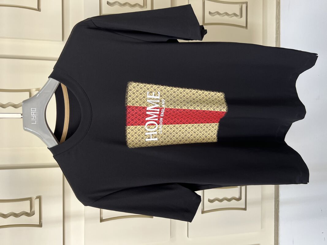 تي شيرت بياقة دائرية مطرز | تي شيرت رجالي فاخر بياقة دائرية بتصميم حروف ونقوش ثلاثية الأبعاد، تصنيع جيرسي