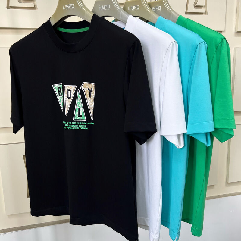 ملابس الرجال الرقبة القصيرة الأكمام ملابس فرنسية ذات طبعة رسمية عصرية وتطريز ملابس T - قميص متعددة الألوان العادية 100% قطن قميص للرجال