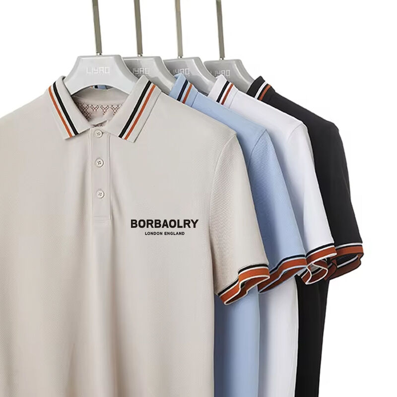 تي شيرت بولو مخطط بأكمام قصيرة سريع الجفاف بشعار مخصص بأحدث تصميم للرجال مطبوع