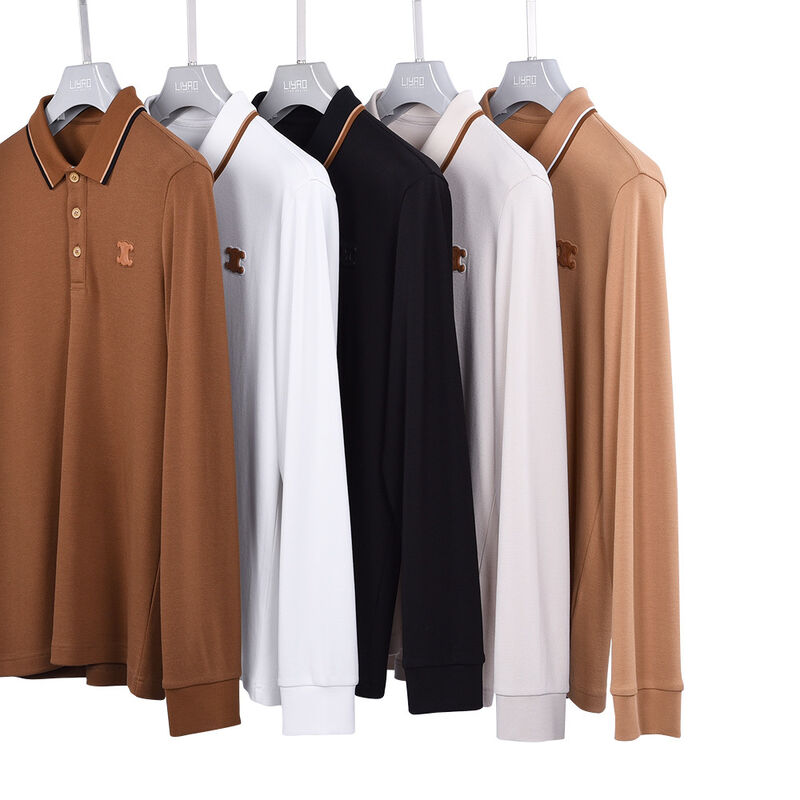 تصميم رائج مضاد للوبر قمصان بولو بأكمام طويلة بلون سادة بتصميم ياقة متباينة شعار مخصص