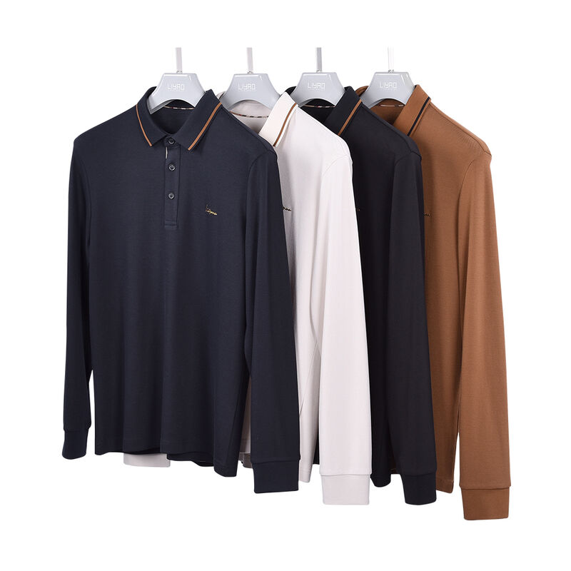 خيار جيد قميص بولو ذو أكمام كاملة مريحة قميص بولو فريدة من نوعها الرجال القطن