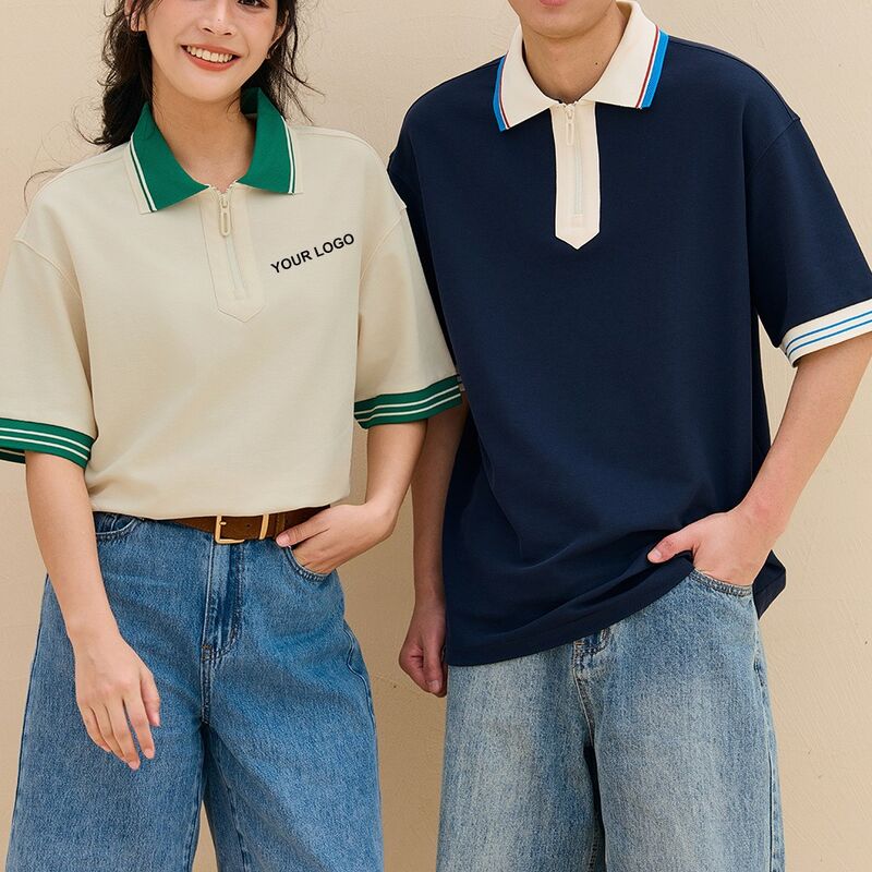 قميص بولو رجالي مطبوع جديد للصيف بالجملة قطن 1/4 سحاب قميص بولو جولف ملابس شارع قمصان بولو رجالي كبيرة الحجم