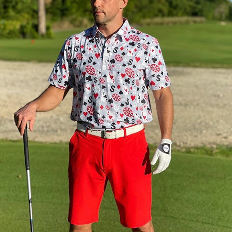 قميص بولو رجالي عالي الجودة من OEM للعبة البوكر والبلاك جاك، بأكمام قصيرة، قابل للتمدد في 4 اتجاهات، خفيف الوزن، سريع الجفاف، مع شعار مخصص