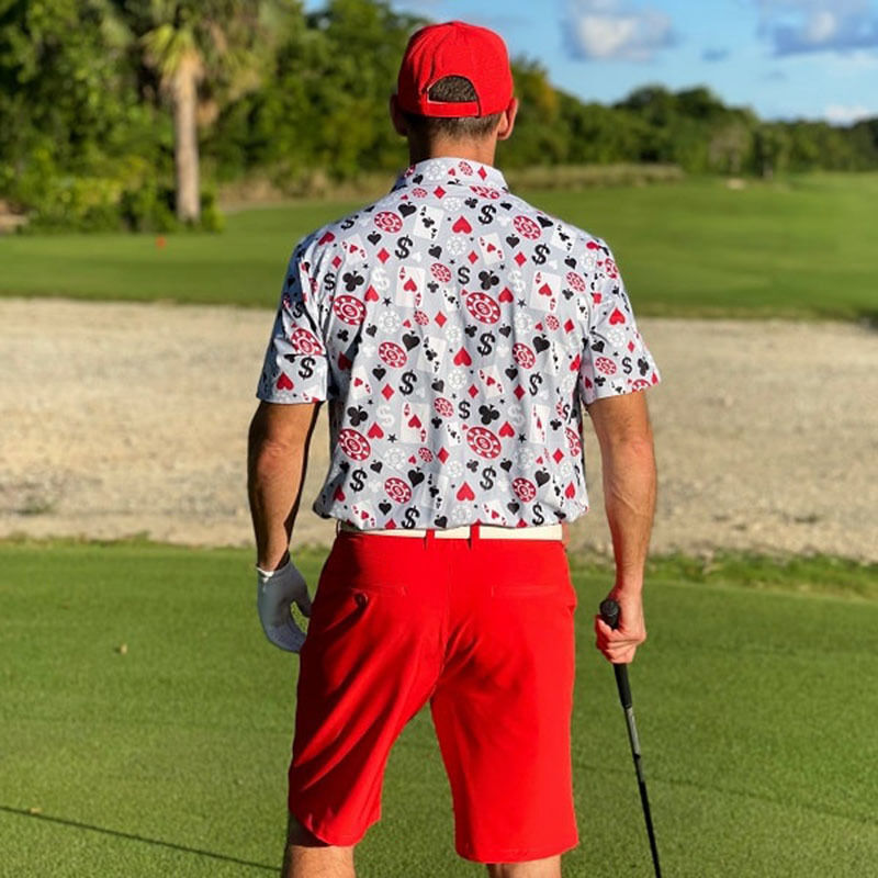 قميص بولو رجالي عالي الجودة من OEM للعبة البوكر والبلاك جاك، بأكمام قصيرة، قابل للتمدد في 4 اتجاهات، خفيف الوزن، سريع الجفاف، مع شعار مخصص