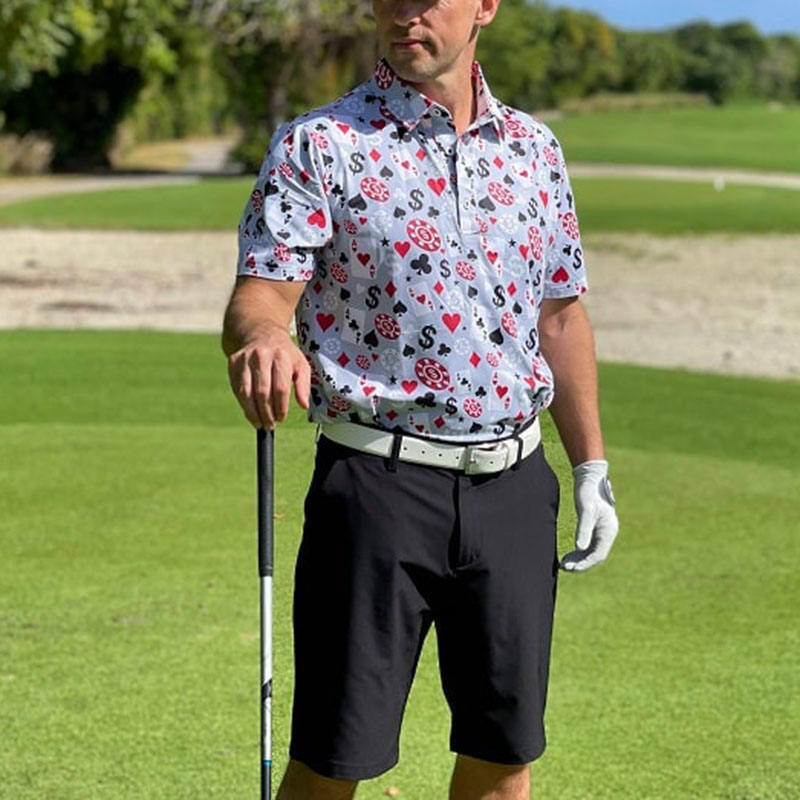 قميص بولو رجالي عالي الجودة من OEM للعبة البوكر والبلاك جاك، بأكمام قصيرة، قابل للتمدد في 4 اتجاهات، خفيف الوزن، سريع الجفاف، مع شعار مخصص