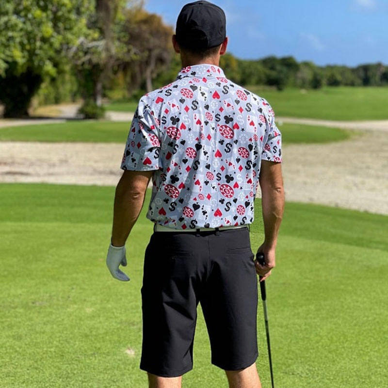 قميص بولو رجالي عالي الجودة من OEM للعبة البوكر والبلاك جاك، بأكمام قصيرة، قابل للتمدد في 4 اتجاهات، خفيف الوزن، سريع الجفاف، مع شعار مخصص
