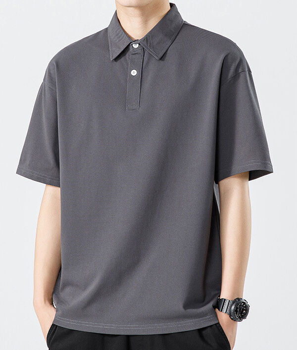 قميص بولو رجالي بأسلوب هونغ كونغ صيفي ثقيل مضاد للميكروبات ذو ملمس بارد ولون سادة بسيط