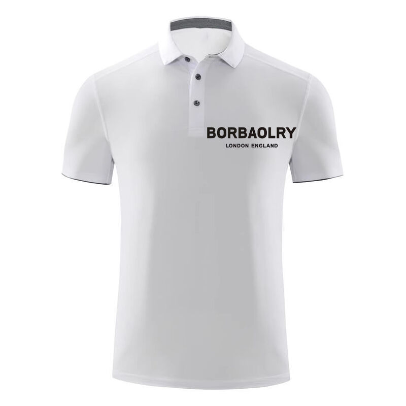 قمصان بولو مخصصة بأكمام قصيرة للرجال بنسيج يسمح بالتهوية وشعار