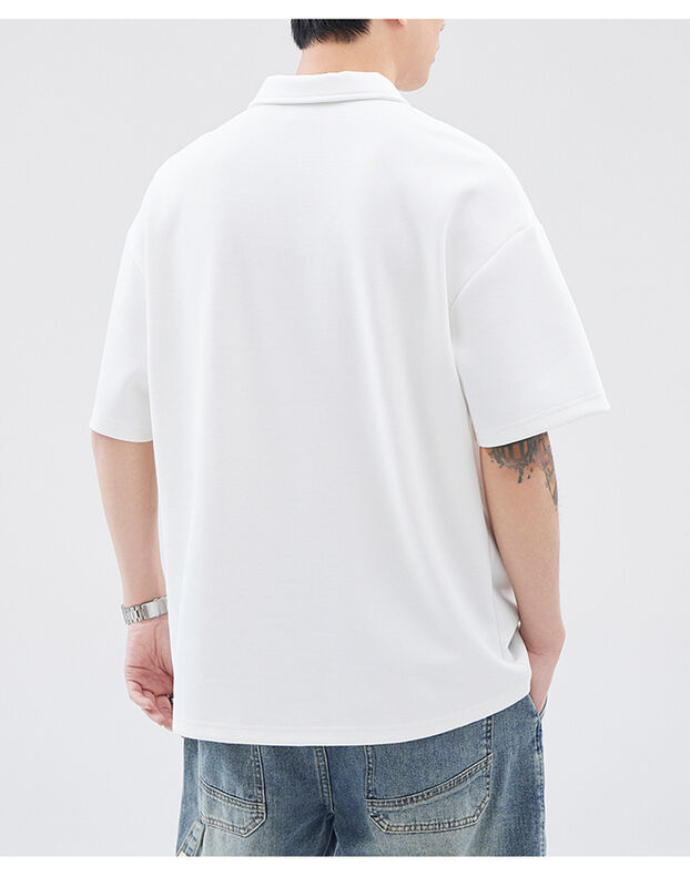 قميص بولو قصير الأكمام بياقة مطرزة بألوان ربعية للرجال، قميص قطني كاجوال مطرز بالحروف للرجال