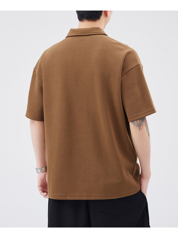 قميص بولو قصير الأكمام بياقة مطرزة بألوان ربعية للرجال، قميص قطني كاجوال مطرز بالحروف للرجال